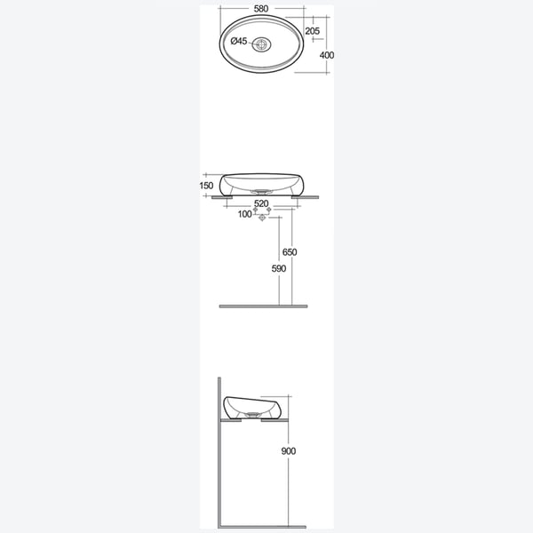 Νιπτήρας Cloud White Matt 58x40x15 cm Rak Ceramics